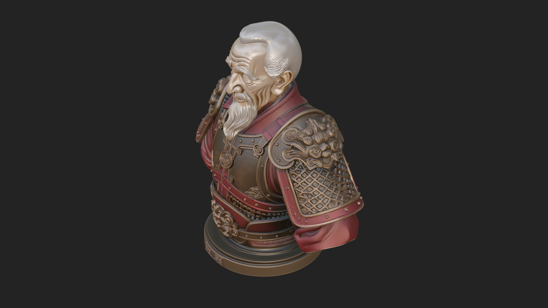 Chinese General Armor Bust Design 6 3D Print Model 3D Model