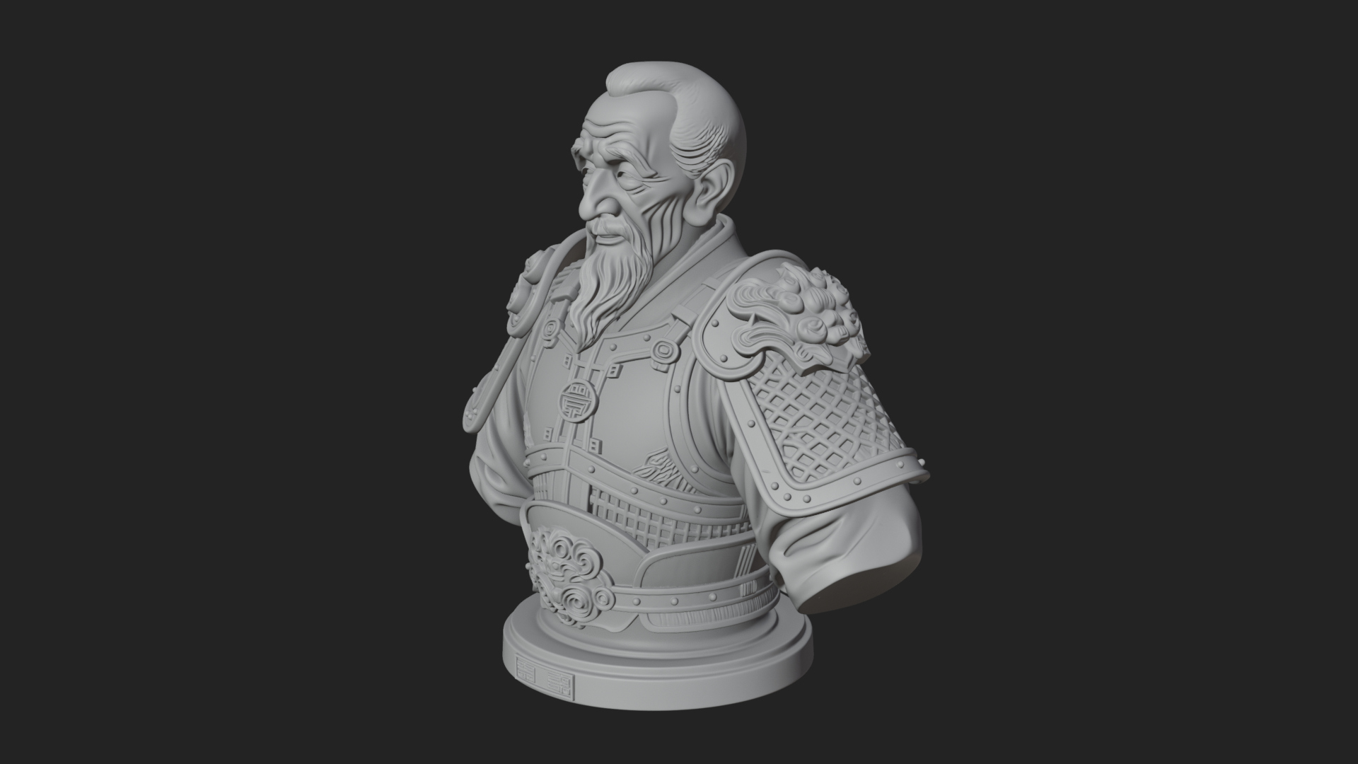 Chinese General Armor Bust Design 6 3D Print Model 3D Model