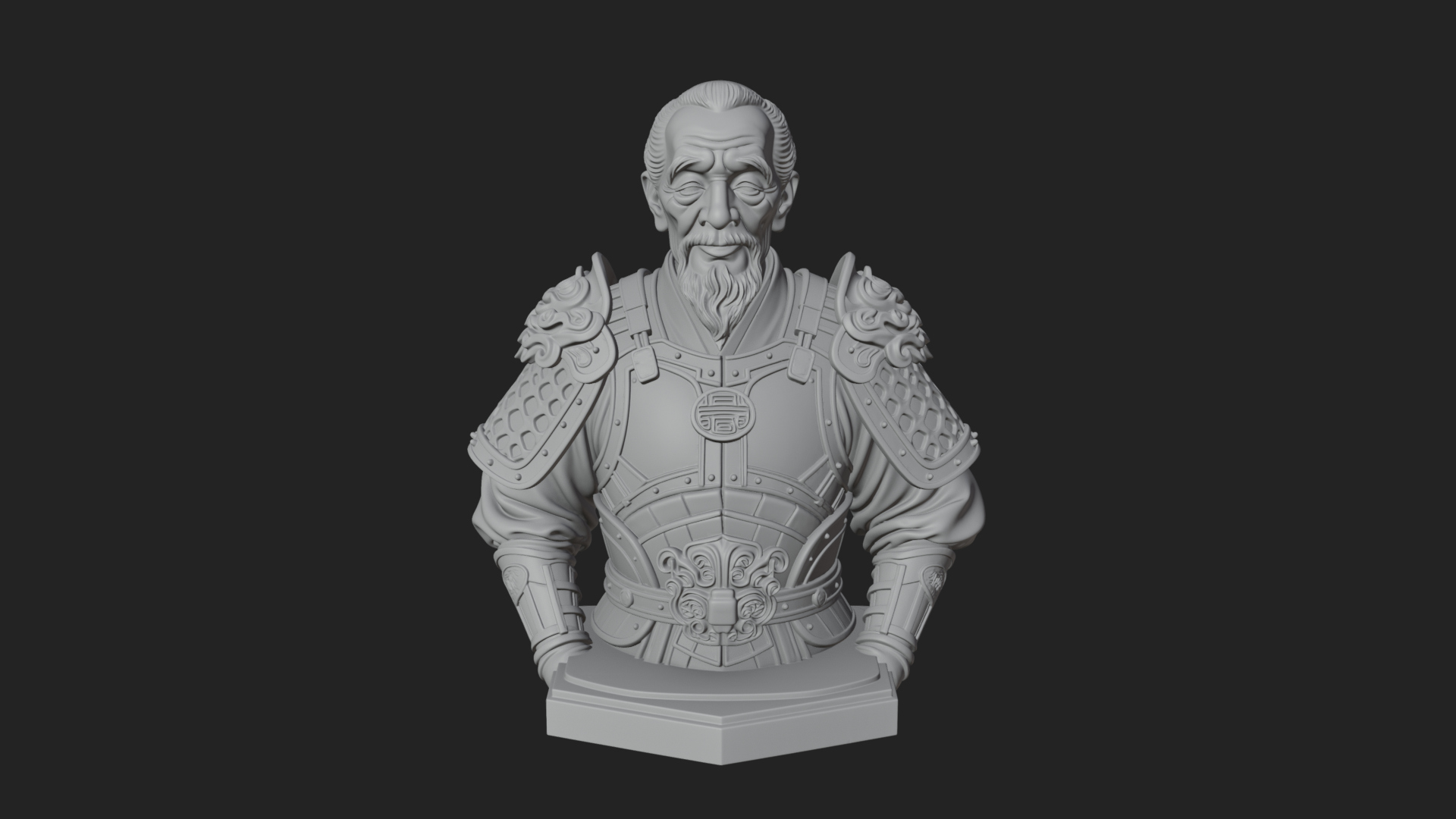 Chinese General Armor Bust Design 7 3D Print Model 3D Model