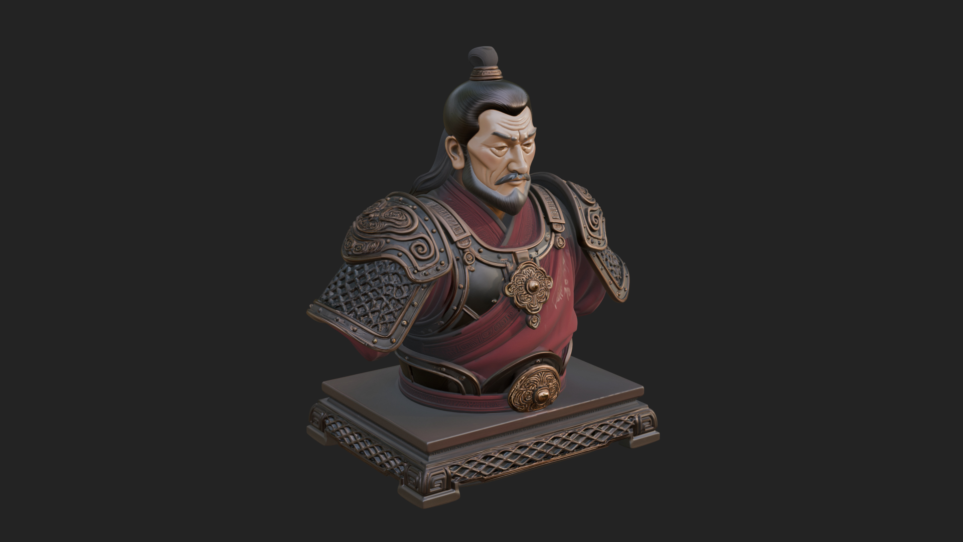 Chinese General Armor Bust Design 9 3D Print Model 3D Model