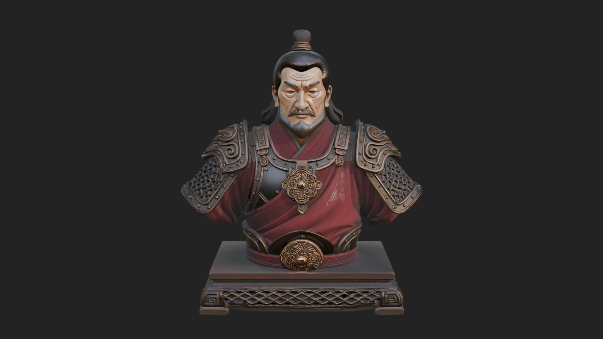 Chinese General Armor Bust Design 9 3D Print Model 3D Model