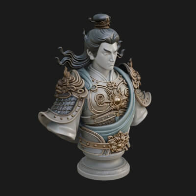 Chinese General Bust Statue Design 1 3D Print Model