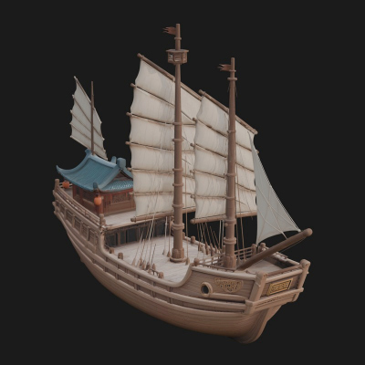 Chinese Junk Ship Model Design 13 3D Print Model