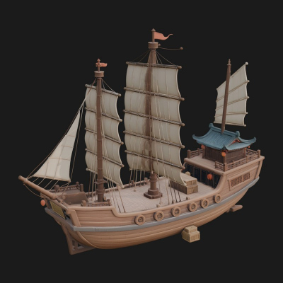 Chinese Junk Ship Model Design 16 3D Print Model