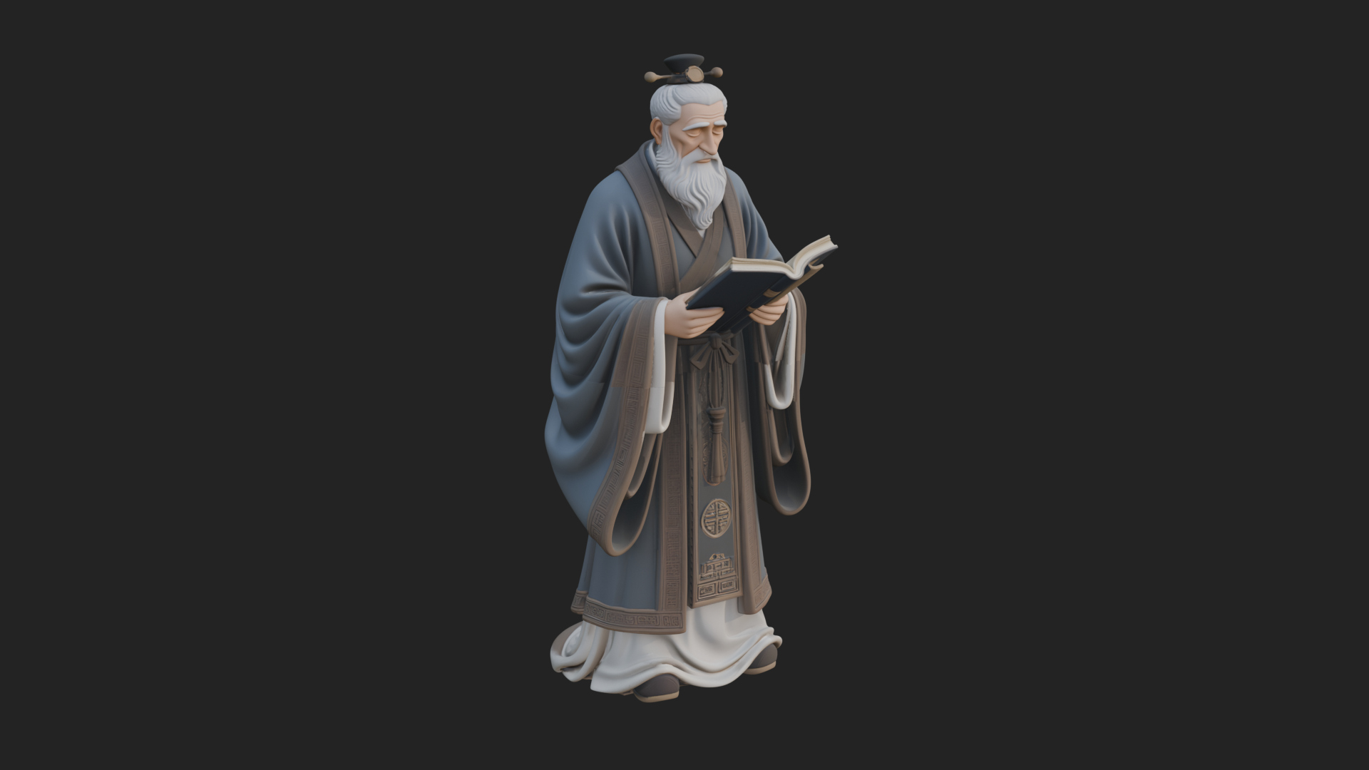 Chinese Scholar with Book Statue Design 1 3D Print Model 3D Model