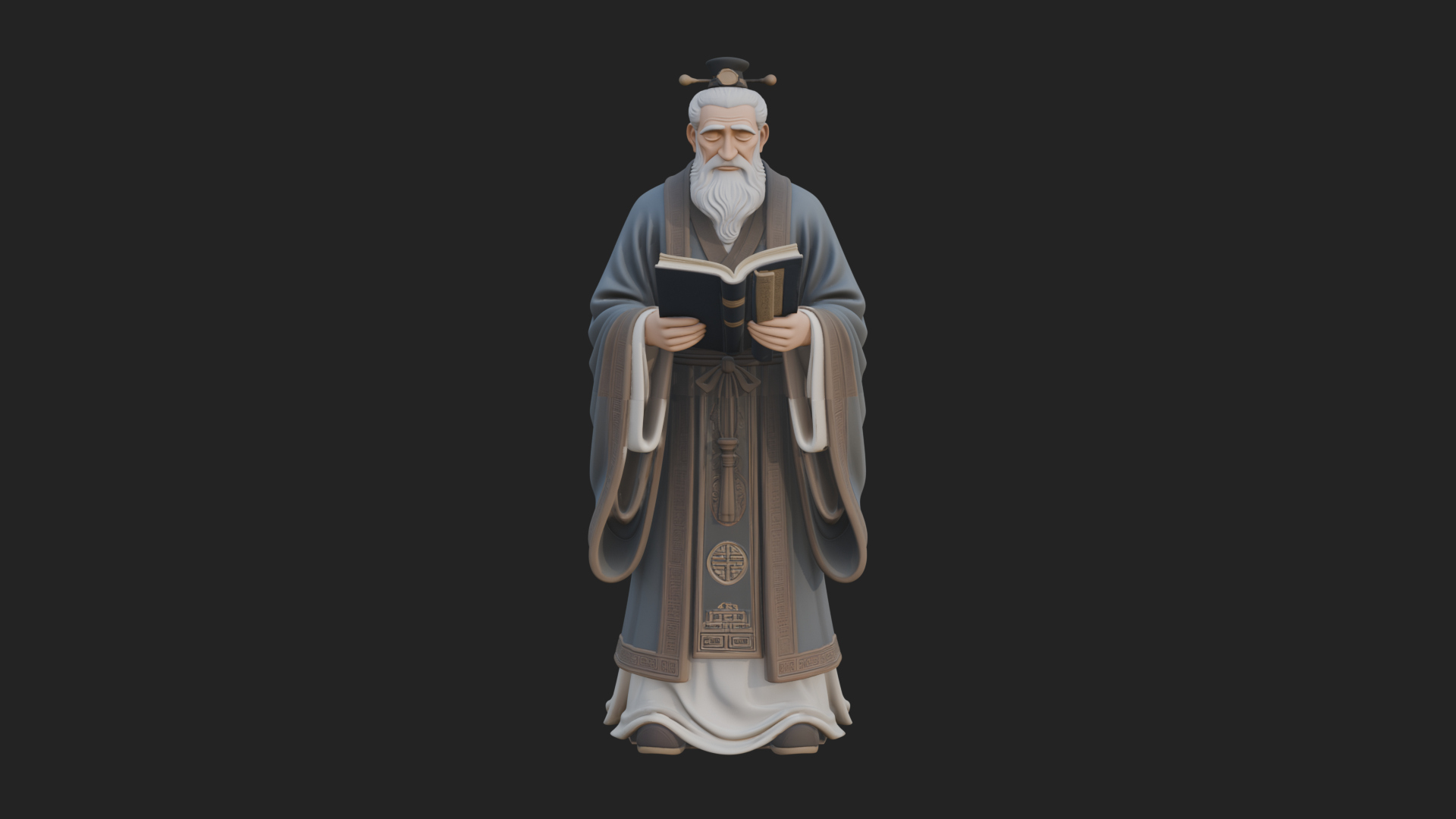 Chinese Scholar with Book Statue Design 1 3D Print Model 3D Model