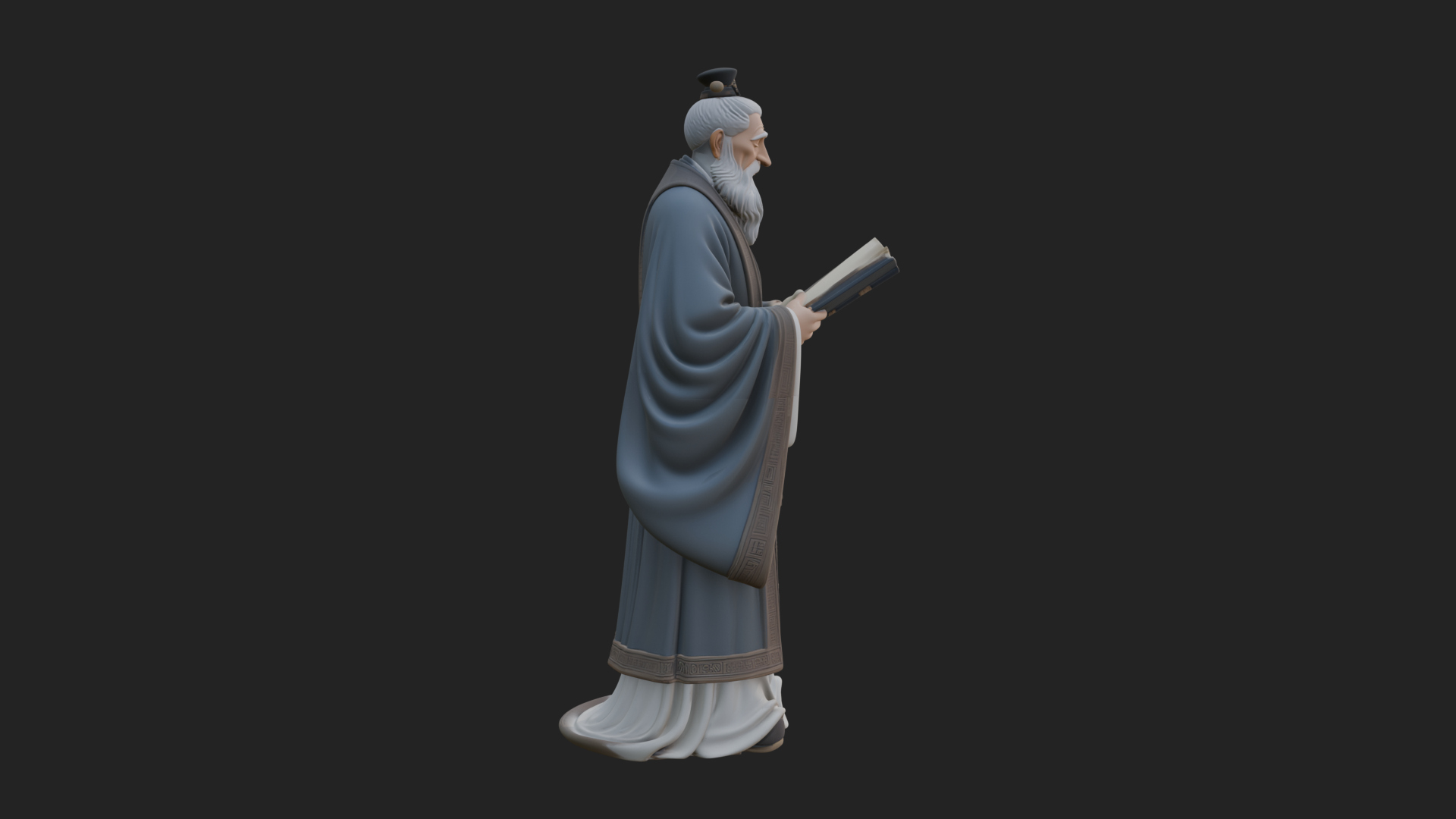 Chinese Scholar with Book Statue Design 1 3D Print Model 3D Model