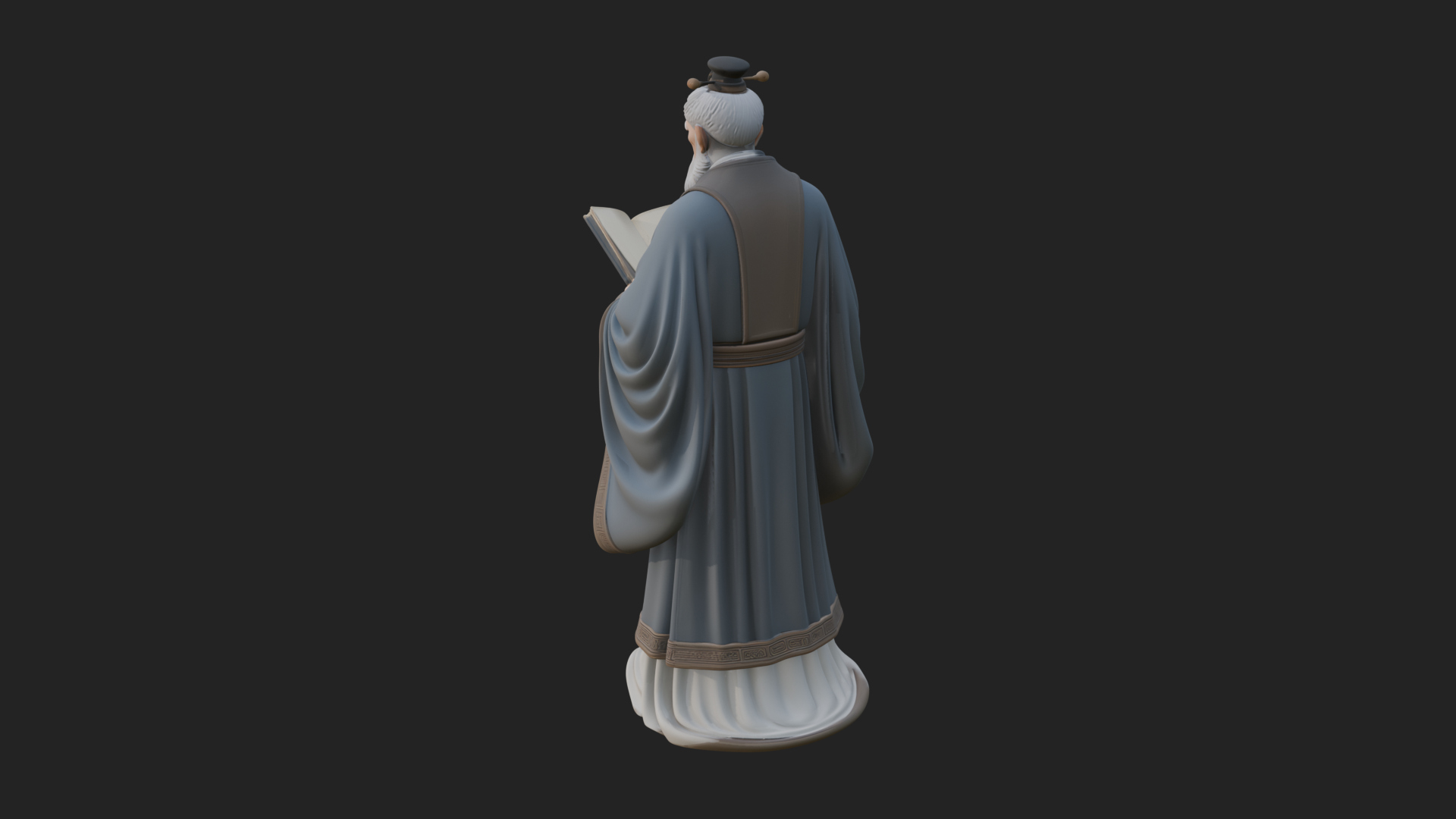 Chinese Scholar with Book Statue Design 1 3D Print Model 3D Model