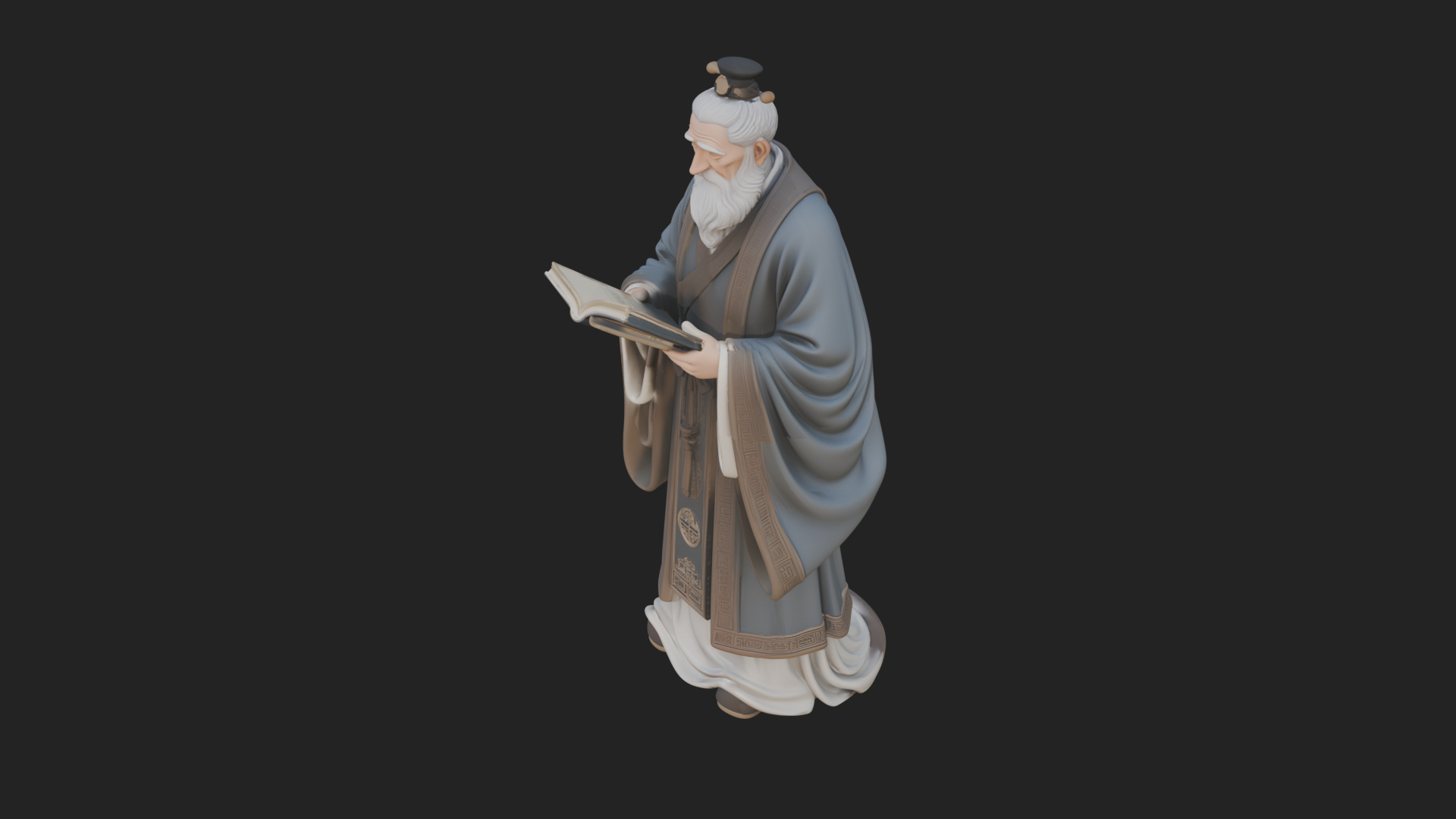 Chinese Scholar with Book Statue Design 1 3D Print Model 3D Model