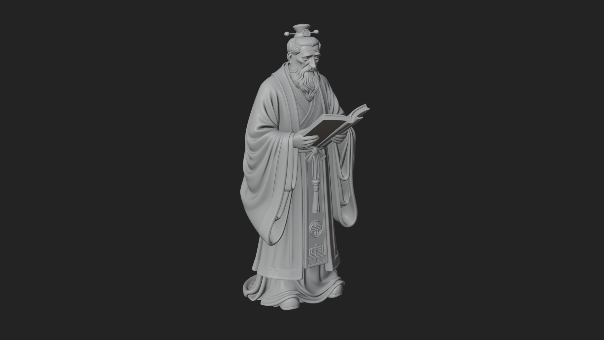 Chinese Scholar with Book Statue Design 1 3D Print Model 3D Model