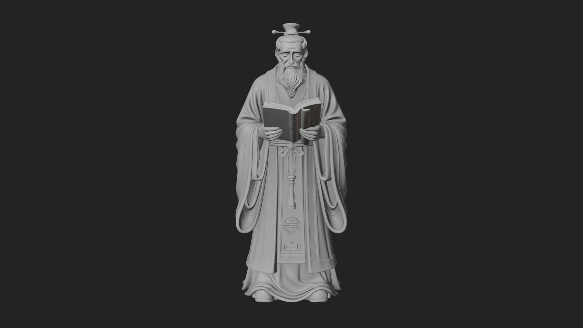 Chinese Scholar with Book Statue Design 1 3D Print Model 3D Model