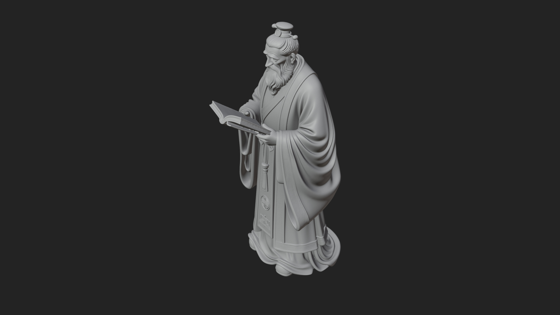 Chinese Scholar with Book Statue Design 1 3D Print Model 3D Model