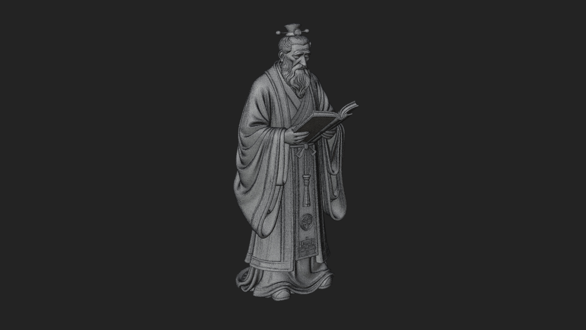 Chinese Scholar with Book Statue Design 1 3D Print Model 3D Model