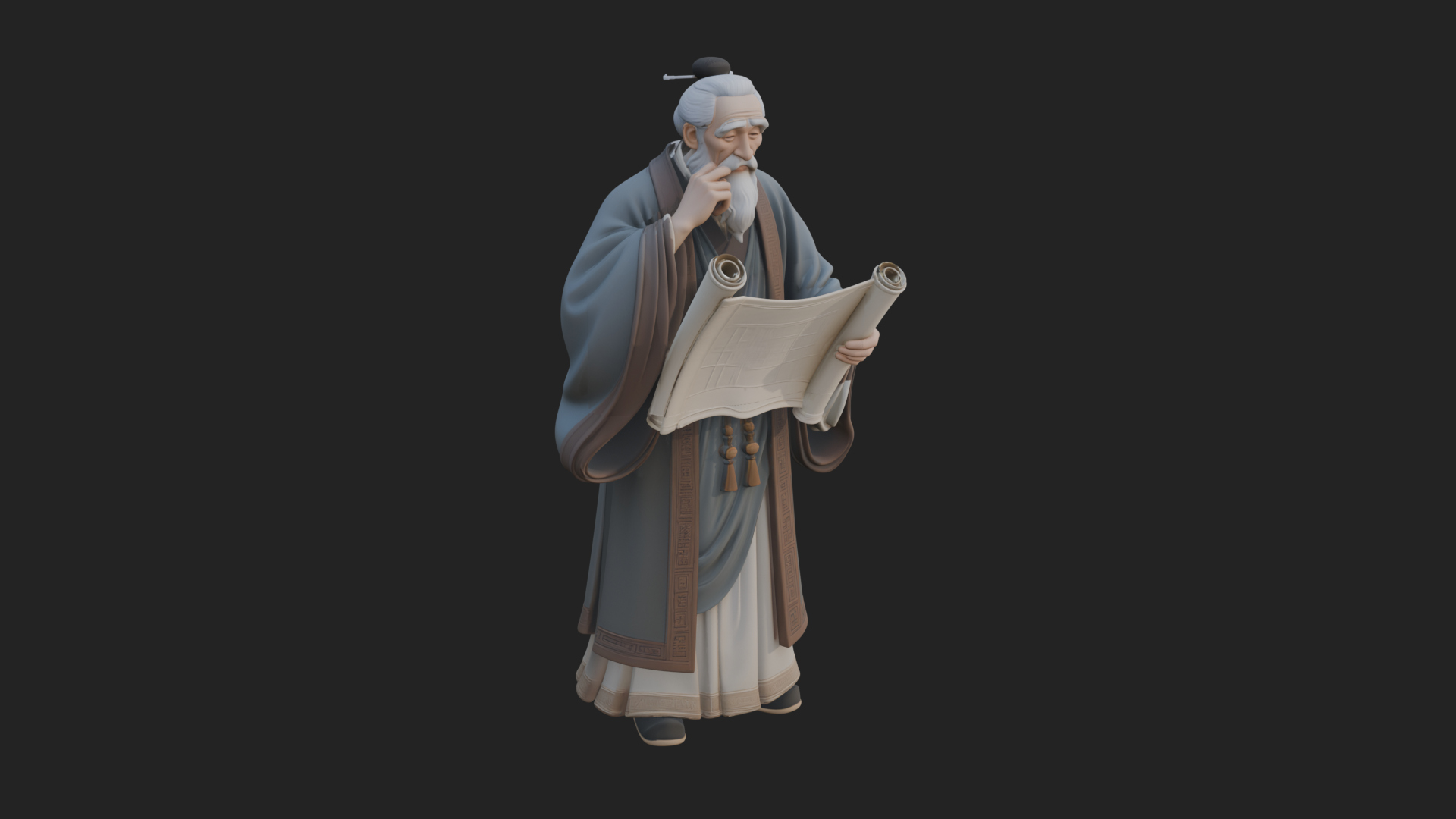Chinese Scholar with Book Statue Design 10 3D Print Model 3D Model