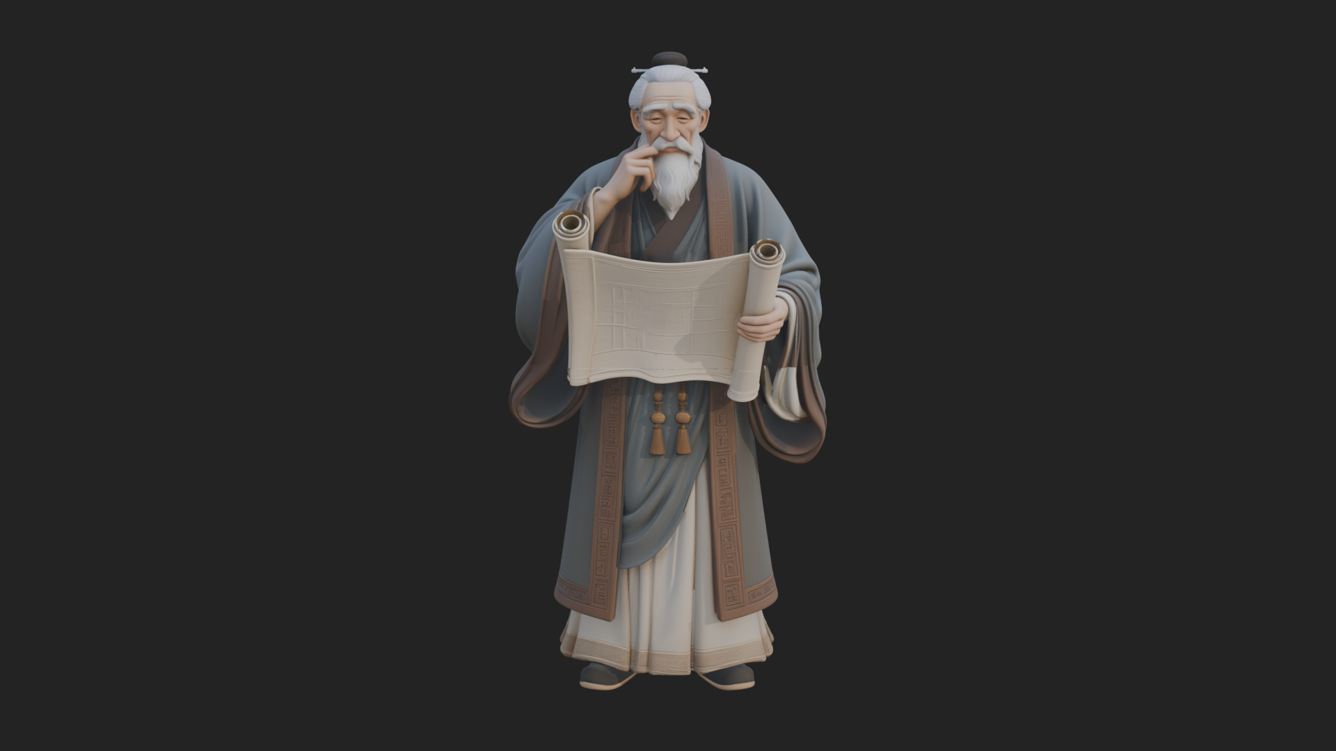 Chinese Scholar with Book Statue Design 10 3D Print Model 3D Model