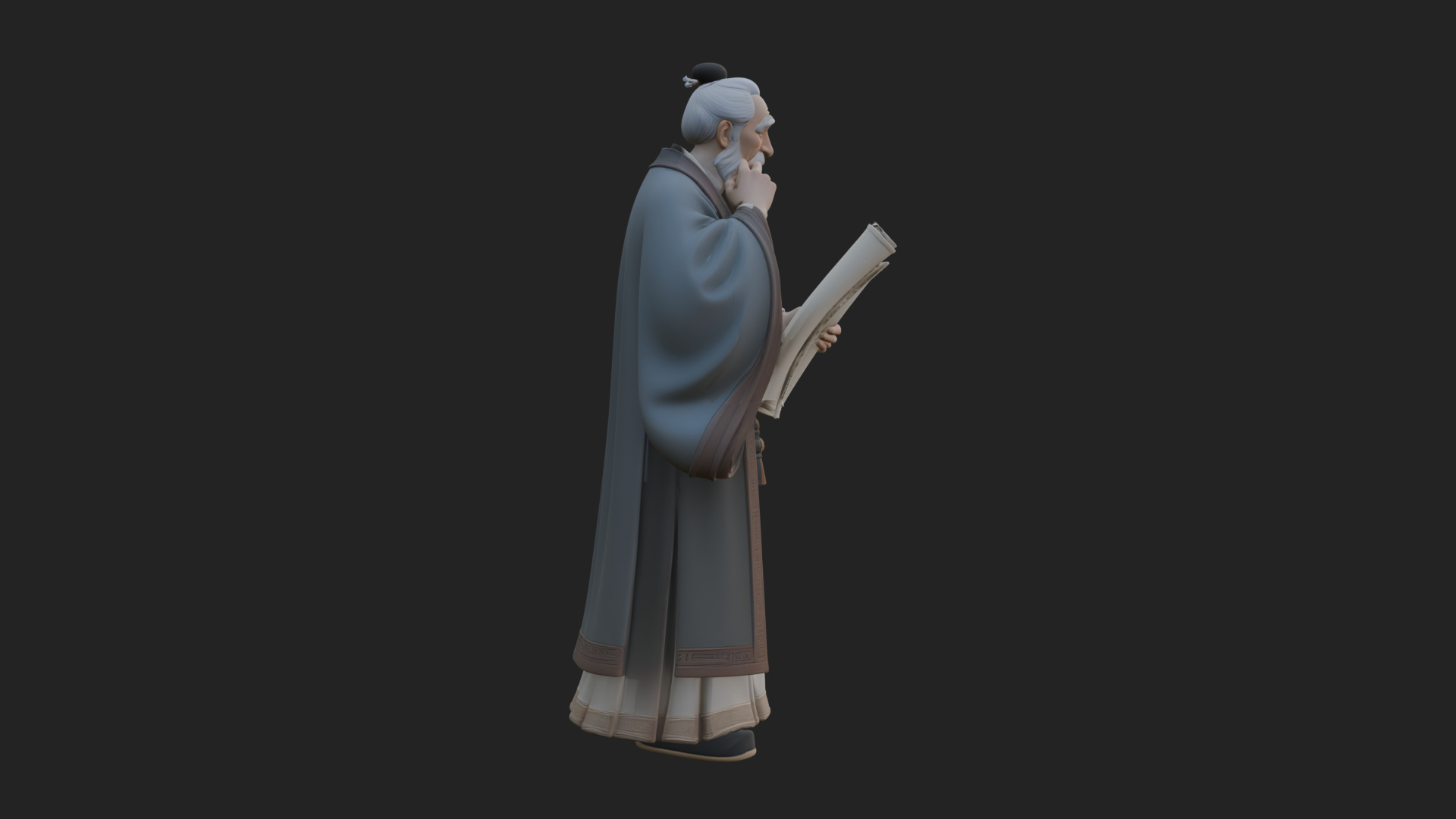 Chinese Scholar with Book Statue Design 10 3D Print Model 3D Model