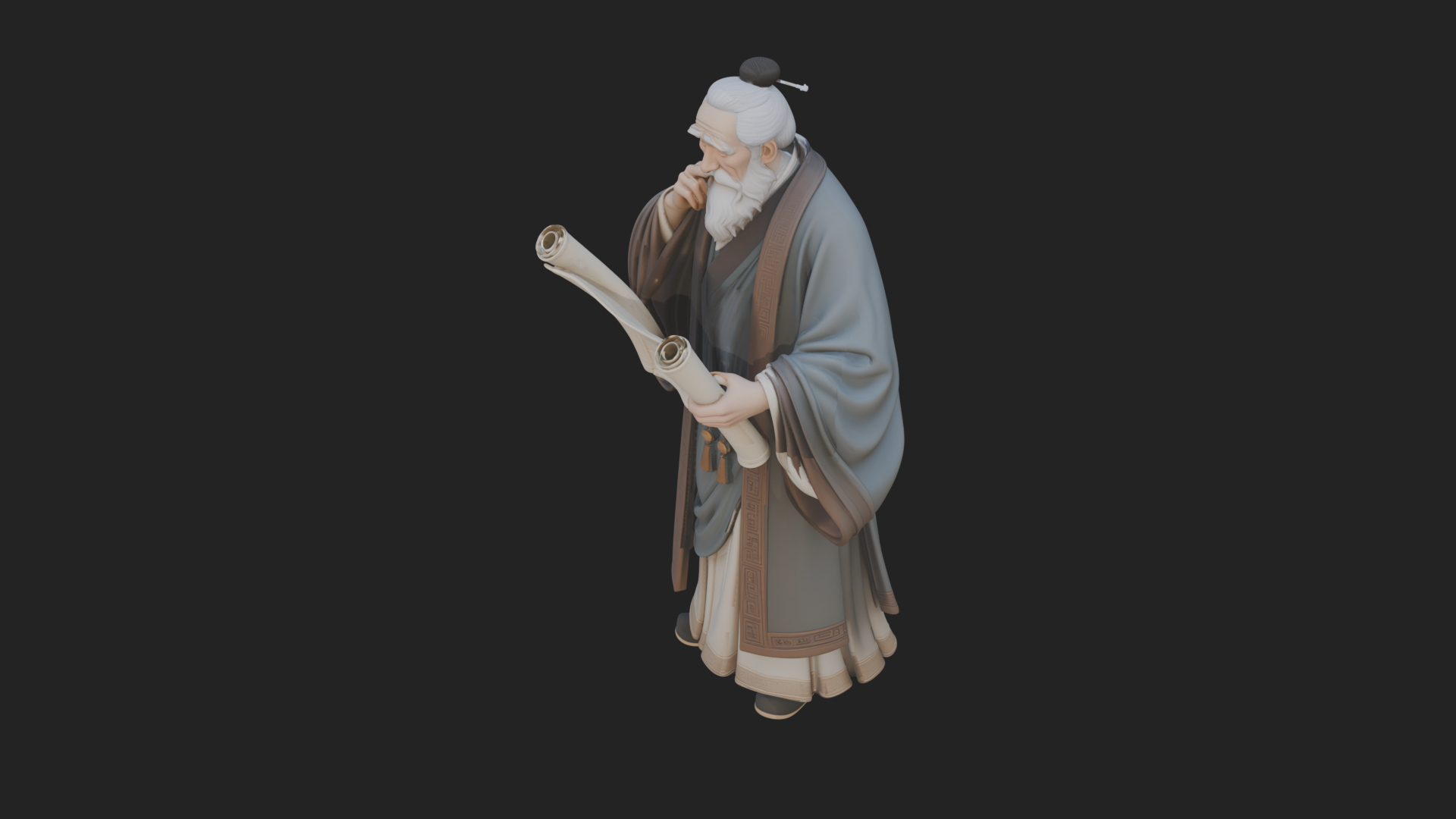 Chinese Scholar with Book Statue Design 10 3D Print Model 3D Model