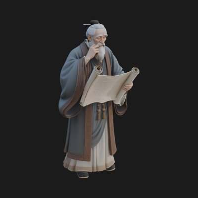Chinese Scholar with Book Statue Design 10 3D Print Model