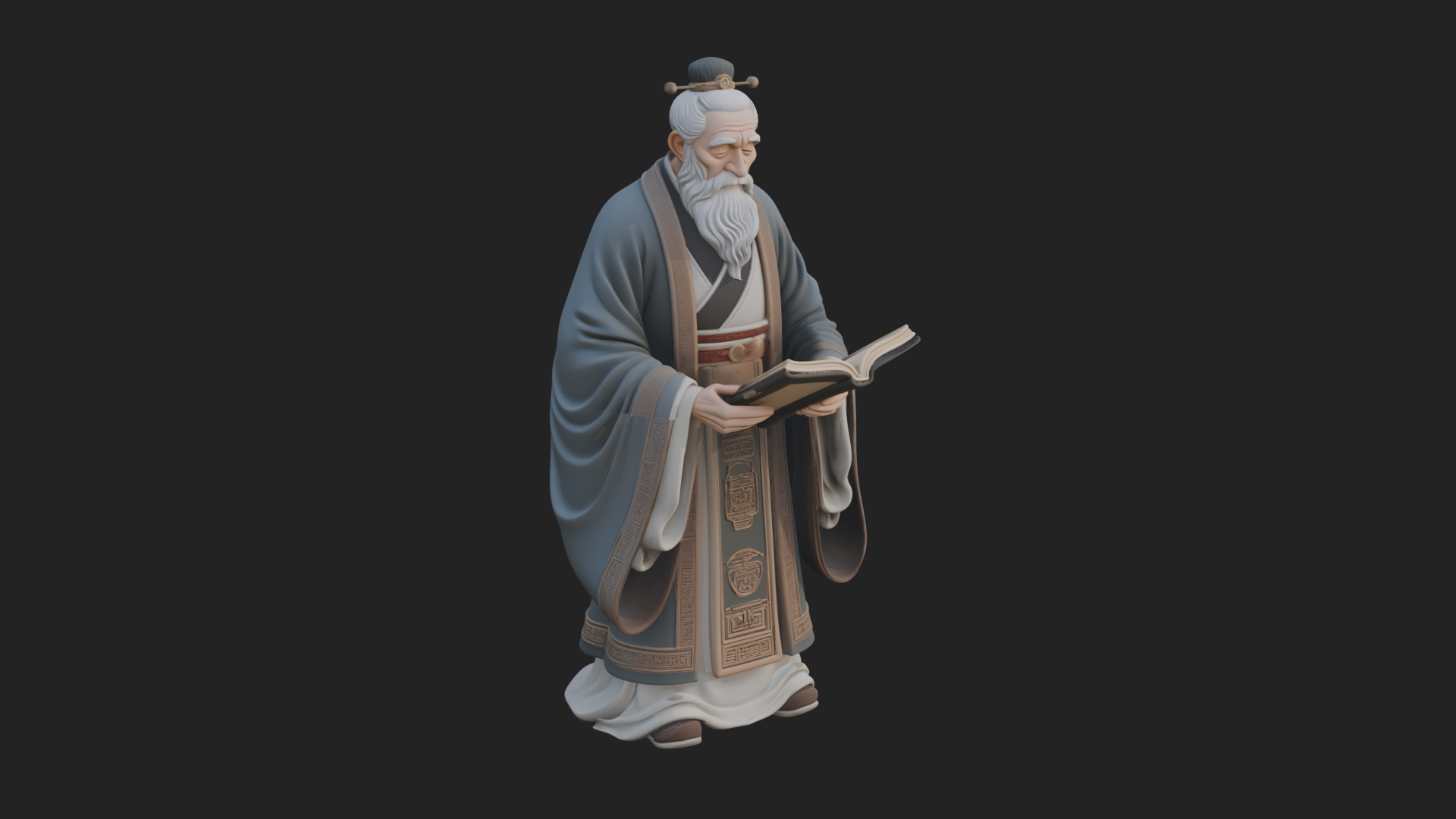 Chinese Scholar with Book Statue Design 2 3D Print Model 3D Model