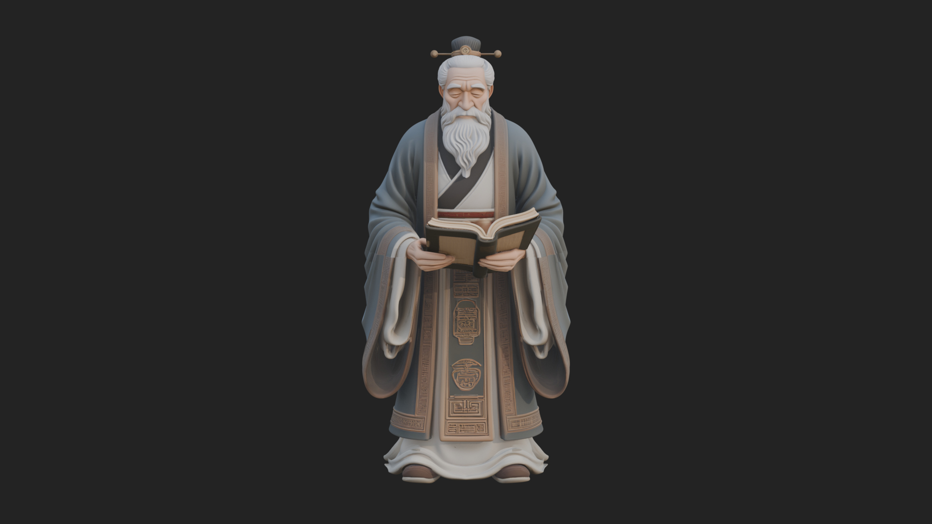 Chinese Scholar with Book Statue Design 2 3D Print Model 3D Model