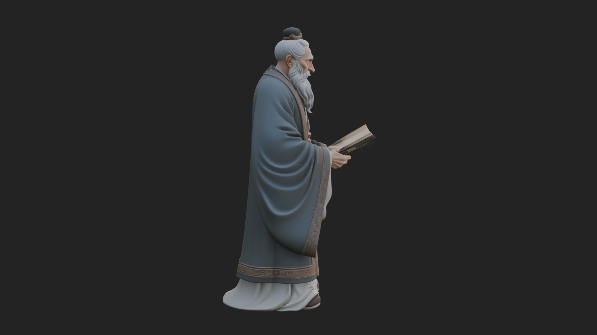 Chinese Scholar with Book Statue Design 2 3D Print Model 3D Model