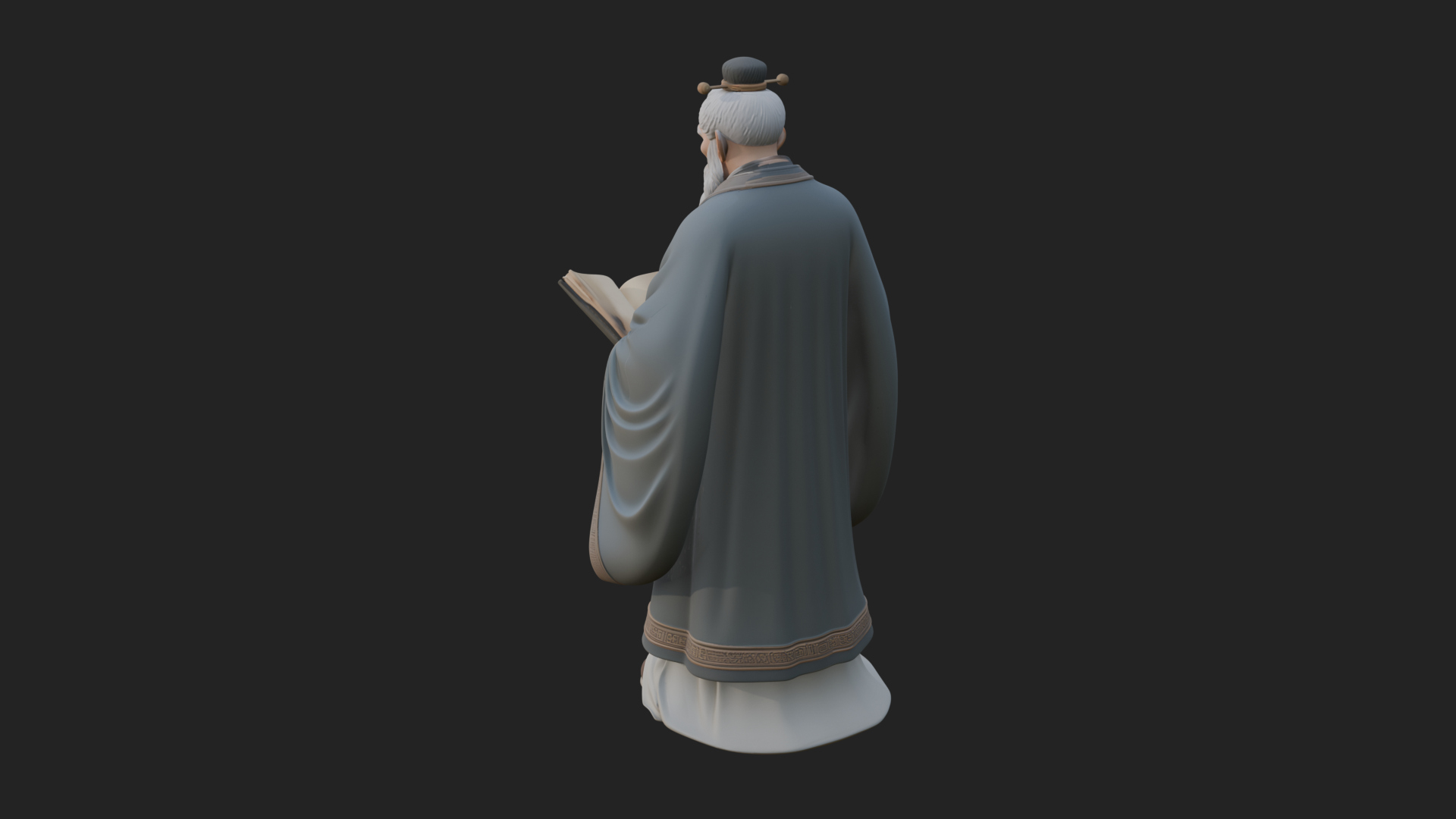 Chinese Scholar with Book Statue Design 2 3D Print Model 3D Model