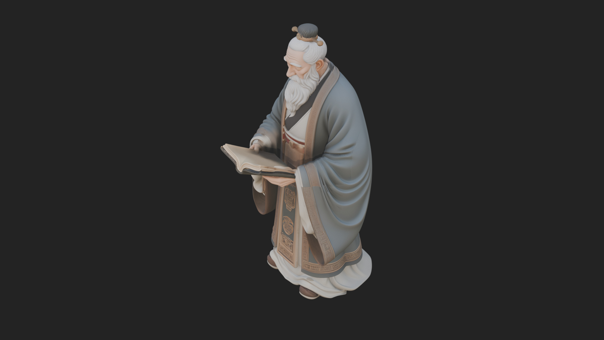 Chinese Scholar with Book Statue Design 2 3D Print Model 3D Model