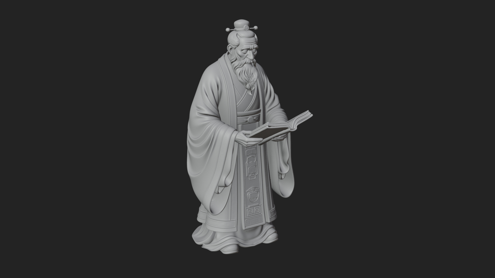 Chinese Scholar with Book Statue Design 2 3D Print Model 3D Model