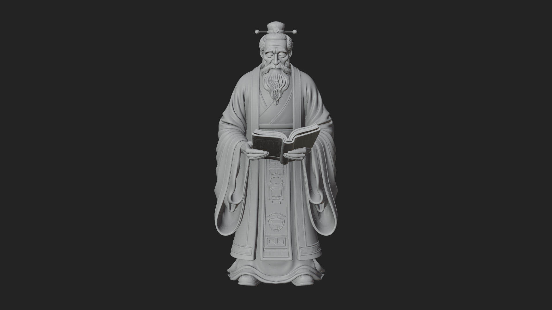Chinese Scholar with Book Statue Design 2 3D Print Model 3D Model