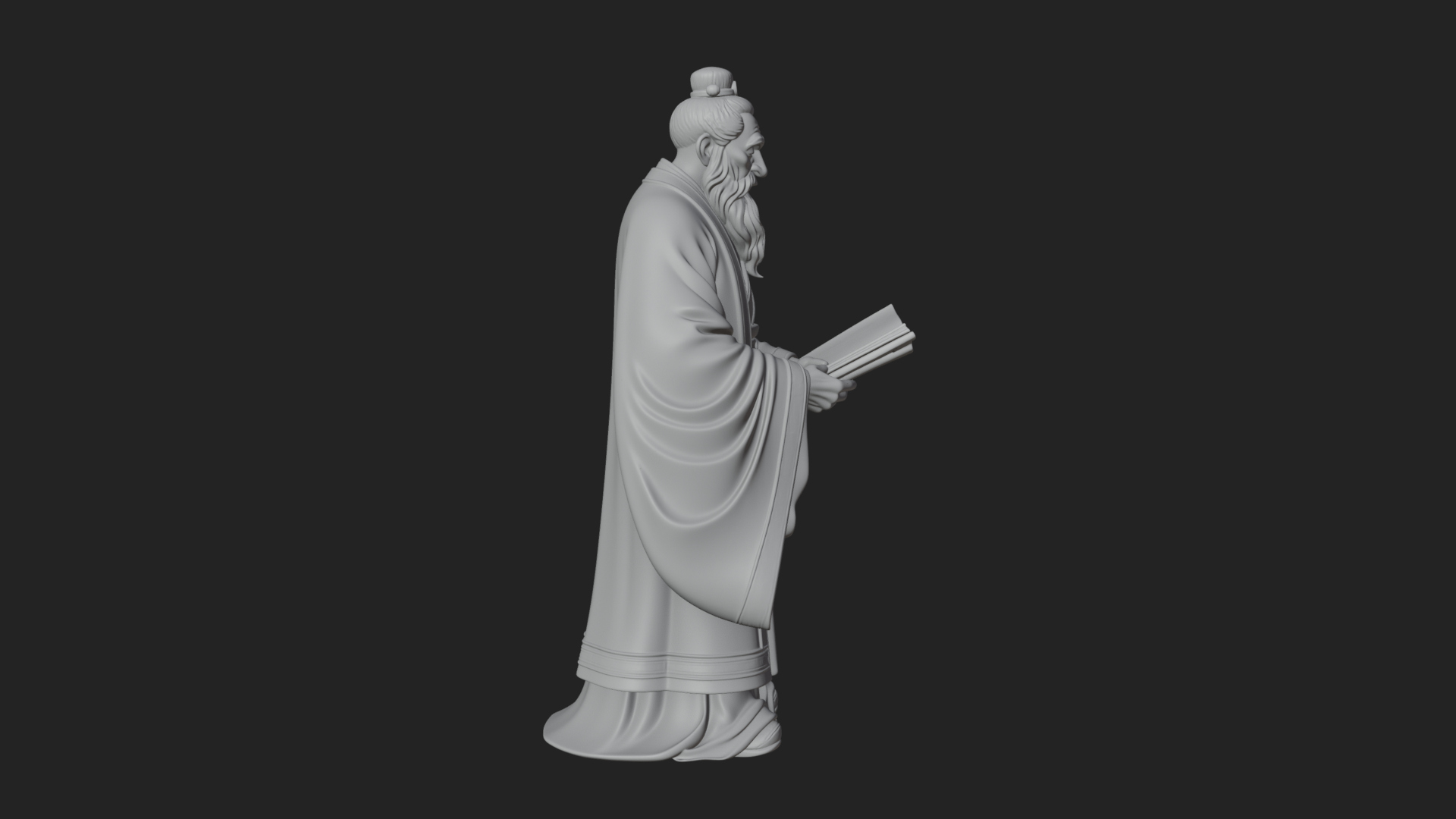 Chinese Scholar with Book Statue Design 2 3D Print Model 3D Model