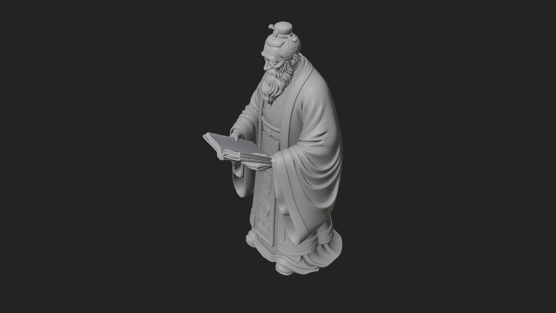 Chinese Scholar with Book Statue Design 2 3D Print Model 3D Model