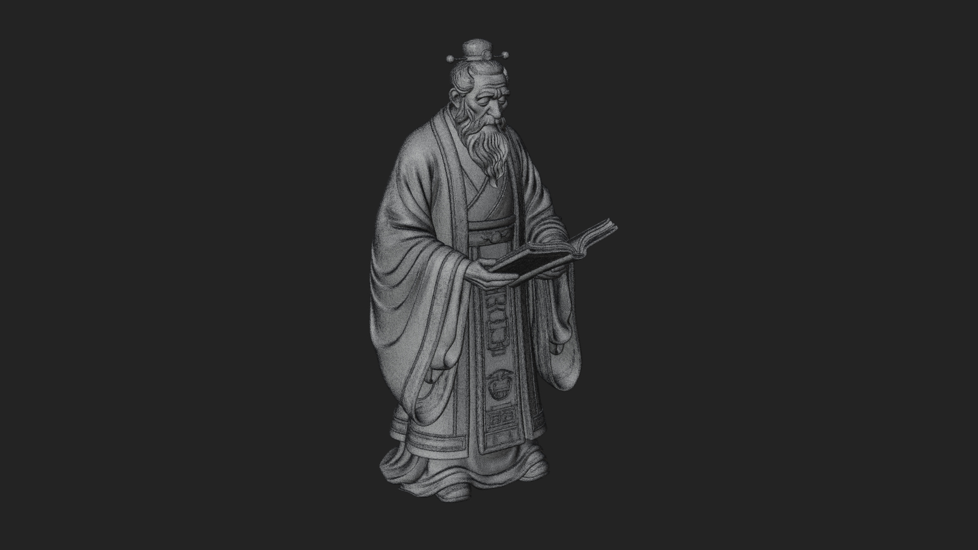 Chinese Scholar with Book Statue Design 2 3D Print Model 3D Model