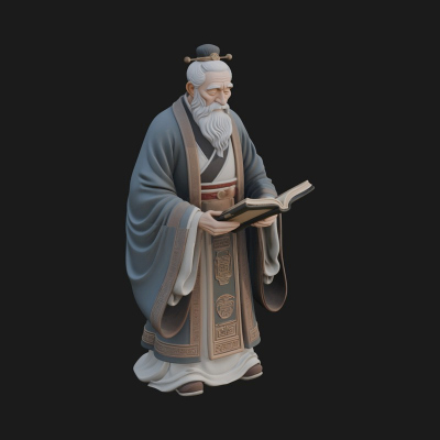 Chinese Scholar with Book Statue Design 2 3D Print Model