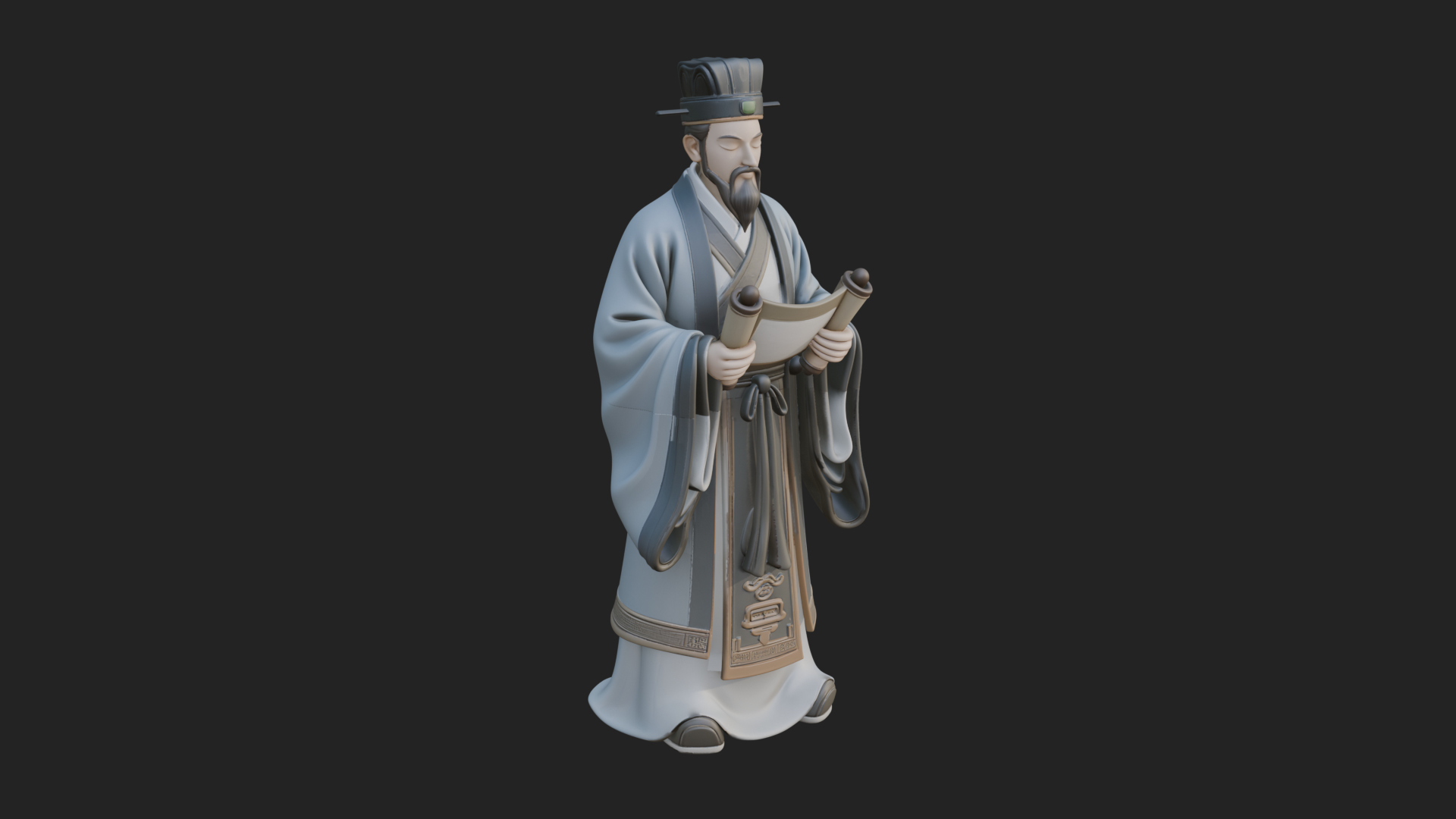 Chinese Scholar with Book Statue Design 3 3D Print Model 3D Model