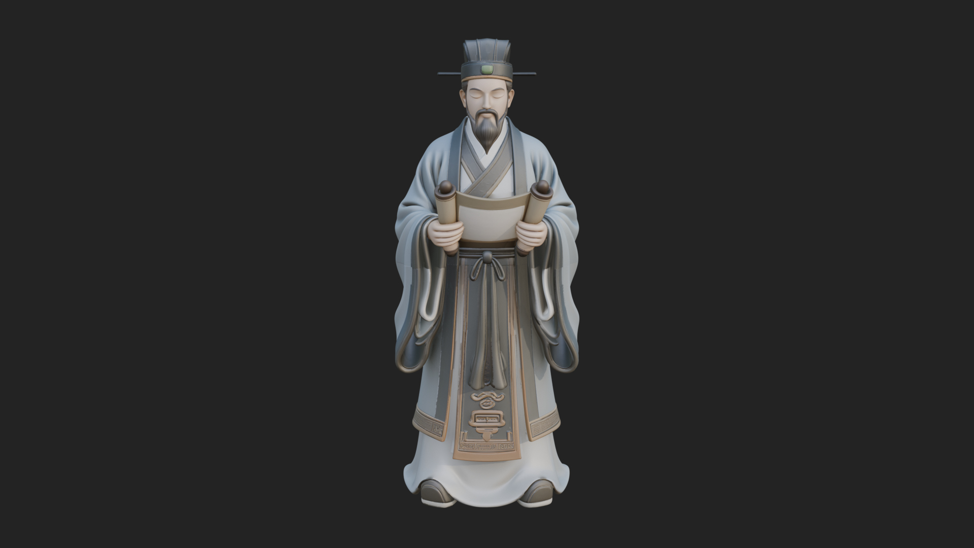 Chinese Scholar with Book Statue Design 3 3D Print Model 3D Model