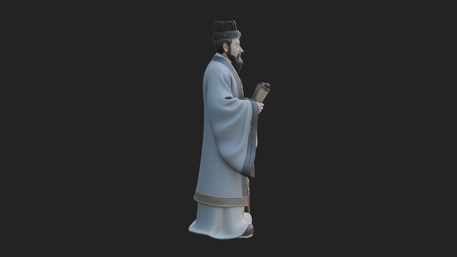 Chinese Scholar with Book Statue Design 3 3D Print Model 3D Model