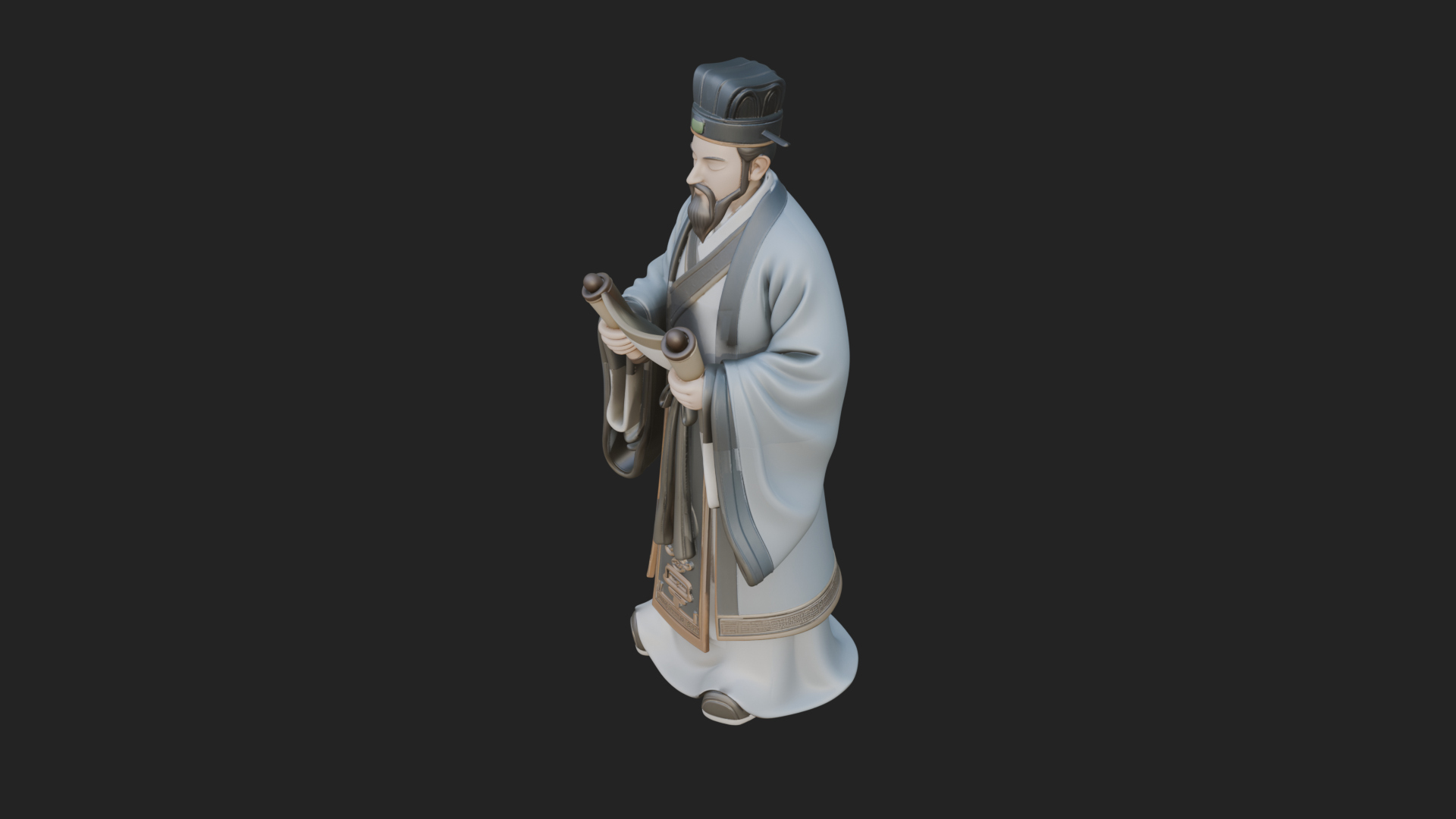 Chinese Scholar with Book Statue Design 3 3D Print Model 3D Model
