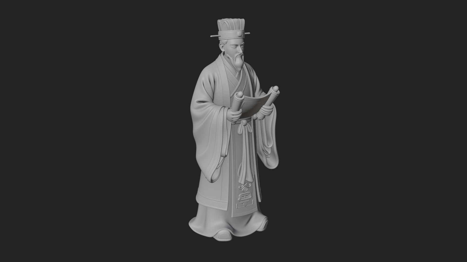 Chinese Scholar with Book Statue Design 3 3D Print Model 3D Model