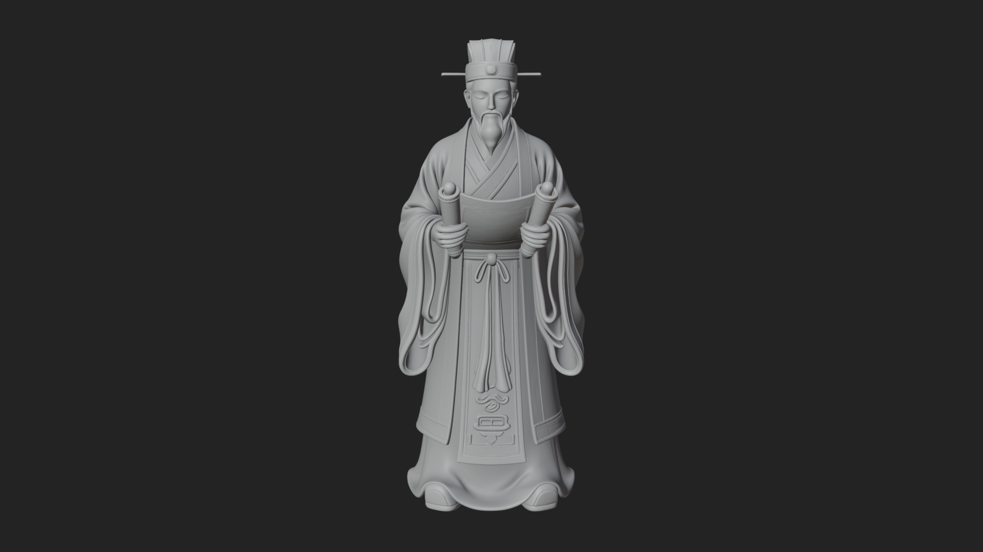 Chinese Scholar with Book Statue Design 3 3D Print Model 3D Model