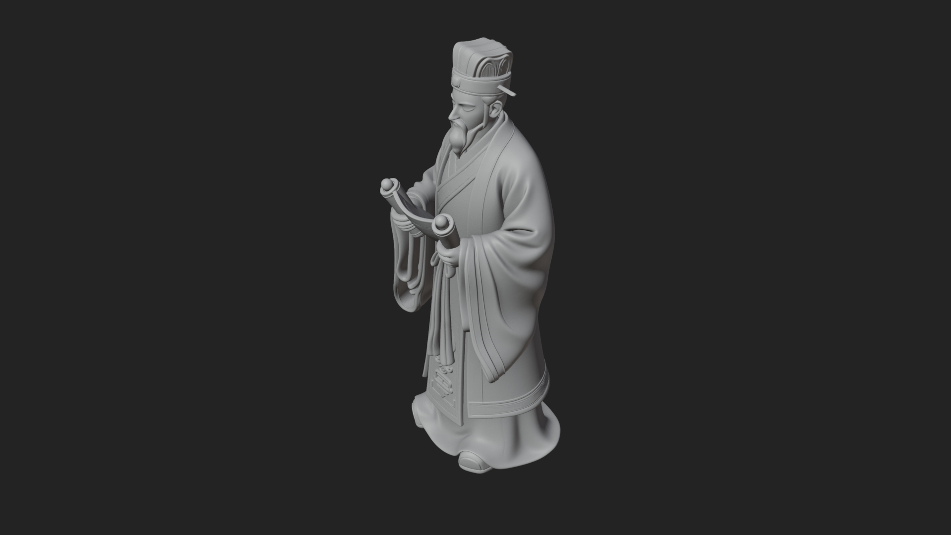 Chinese Scholar with Book Statue Design 3 3D Print Model 3D Model