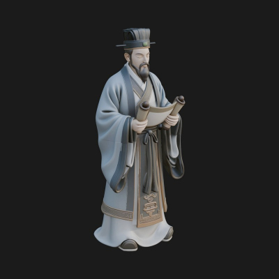 Chinese Scholar with Book Statue Design 3 3D Print Model