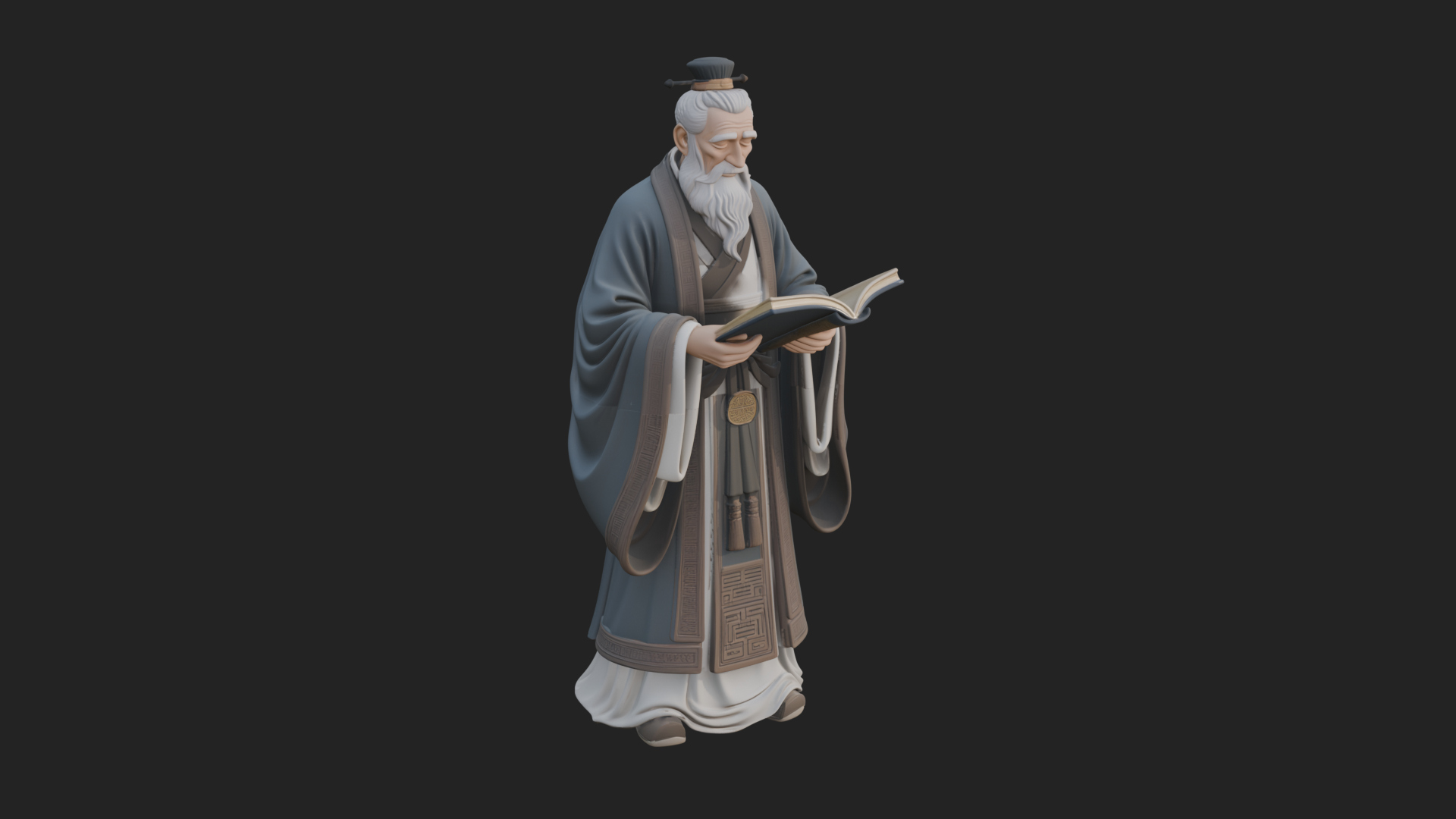 Chinese Scholar with Book Statue Design 4 3D Print Model 3D Model