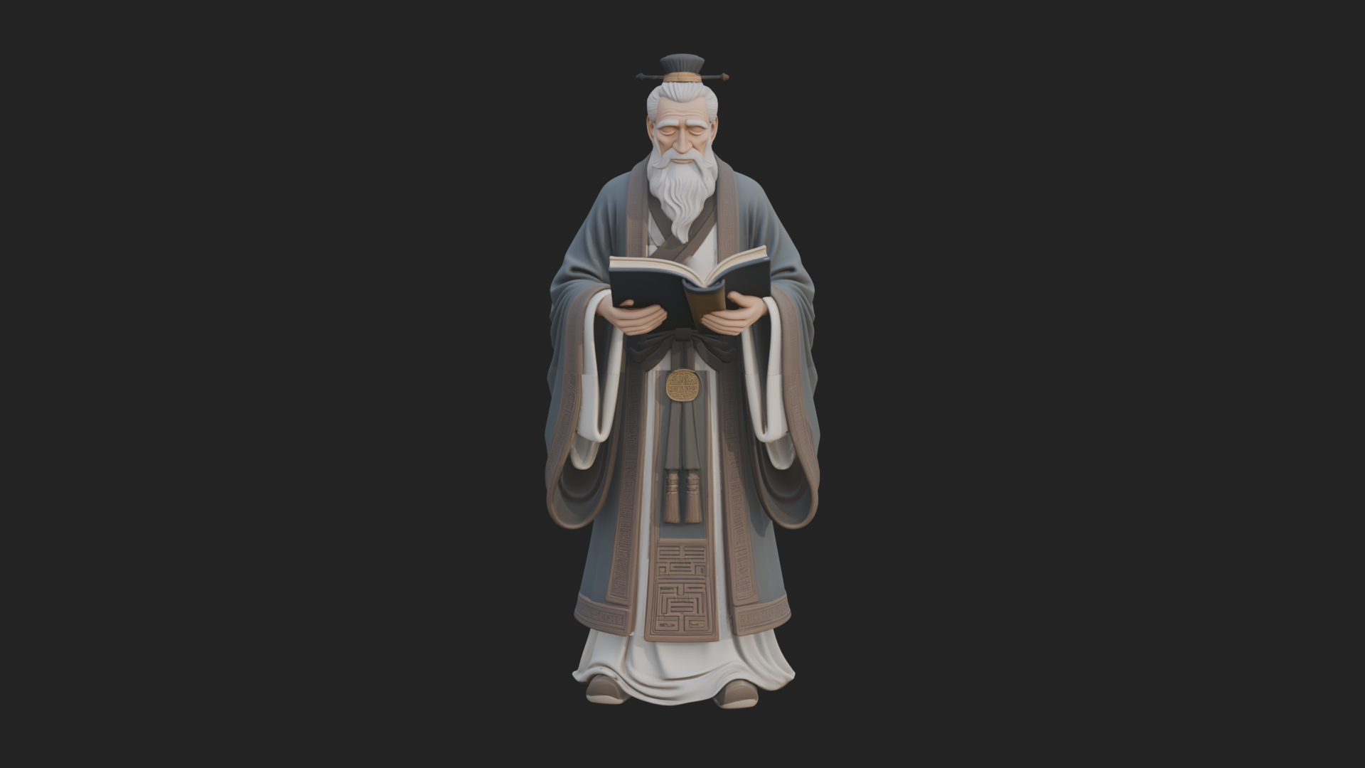 Chinese Scholar with Book Statue Design 4 3D Print Model 3D Model