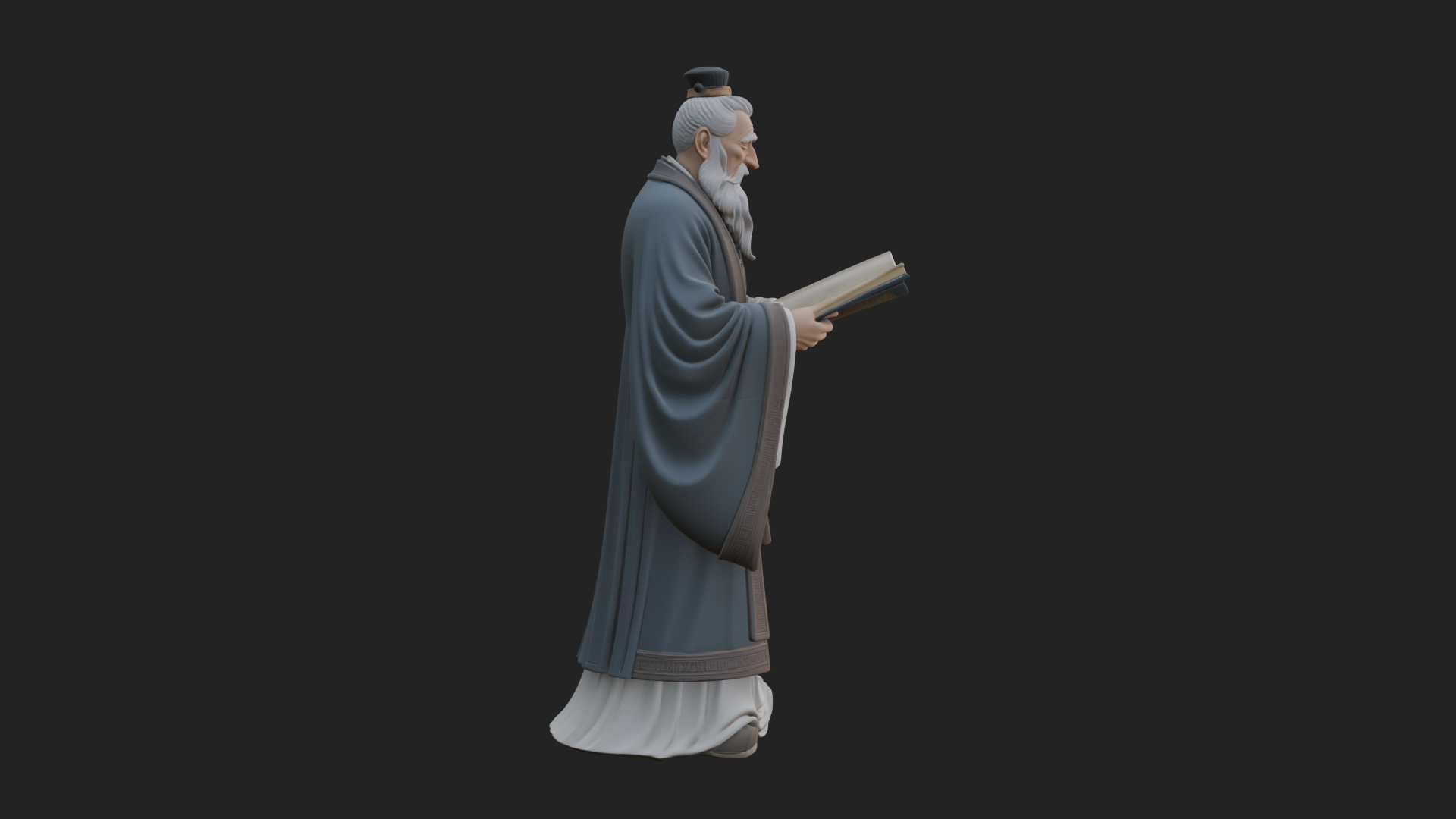 Chinese Scholar with Book Statue Design 4 3D Print Model 3D Model