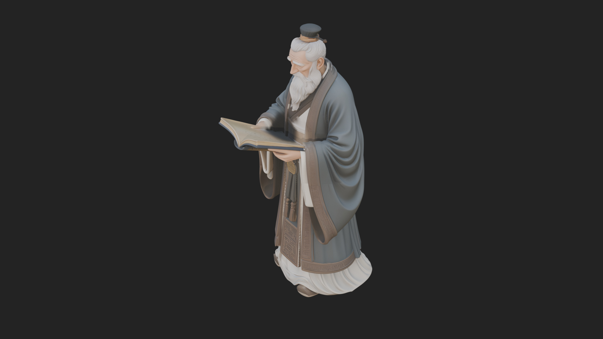 Chinese Scholar with Book Statue Design 4 3D Print Model 3D Model
