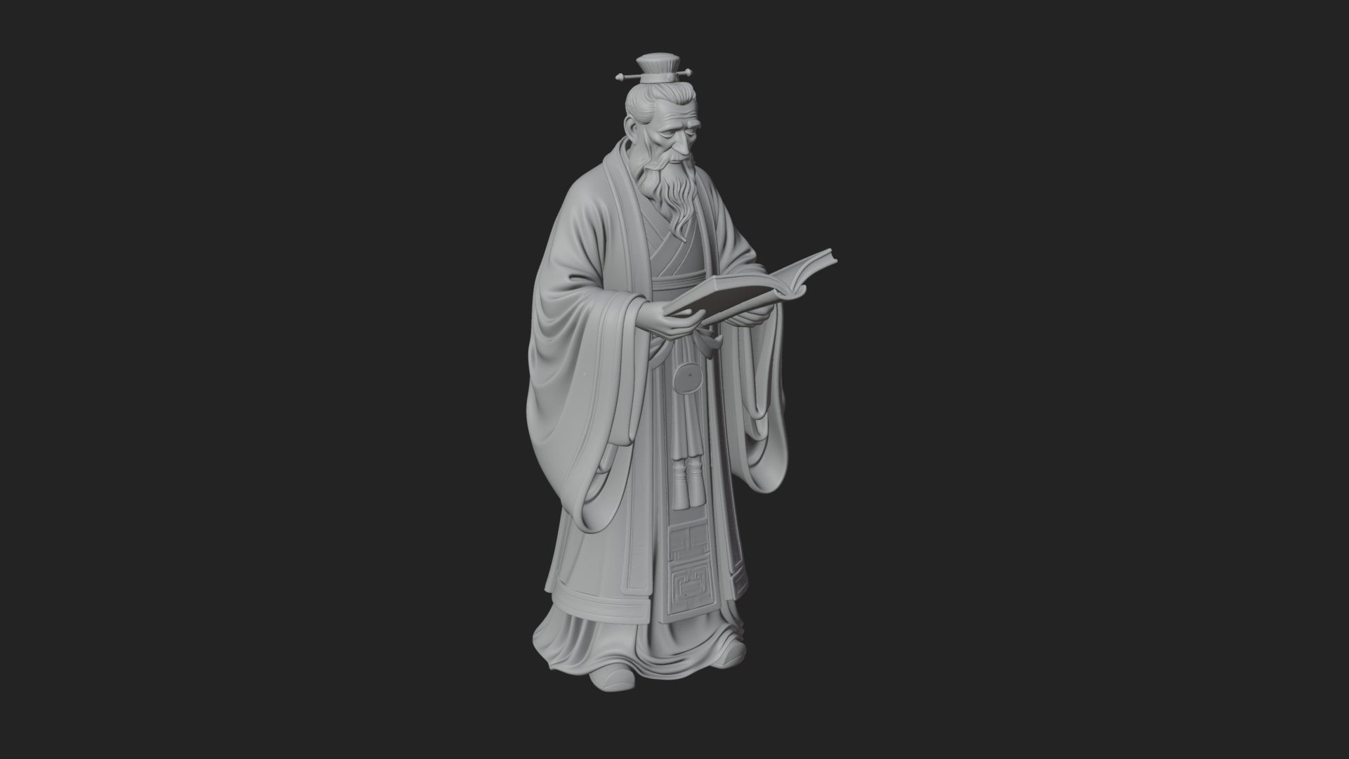 Chinese Scholar with Book Statue Design 4 3D Print Model 3D Model