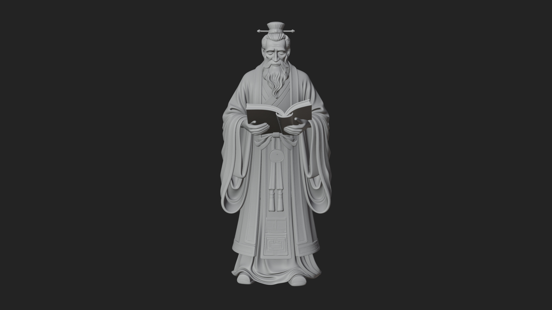 Chinese Scholar with Book Statue Design 4 3D Print Model 3D Model