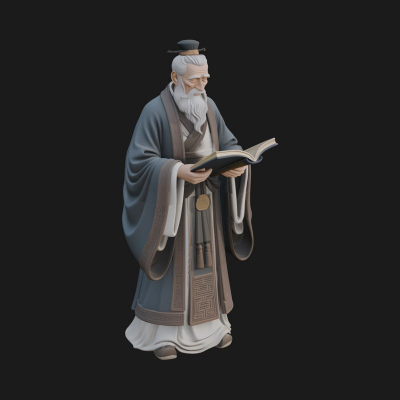 Chinese Scholar with Book Statue Design 4 3D Print Model