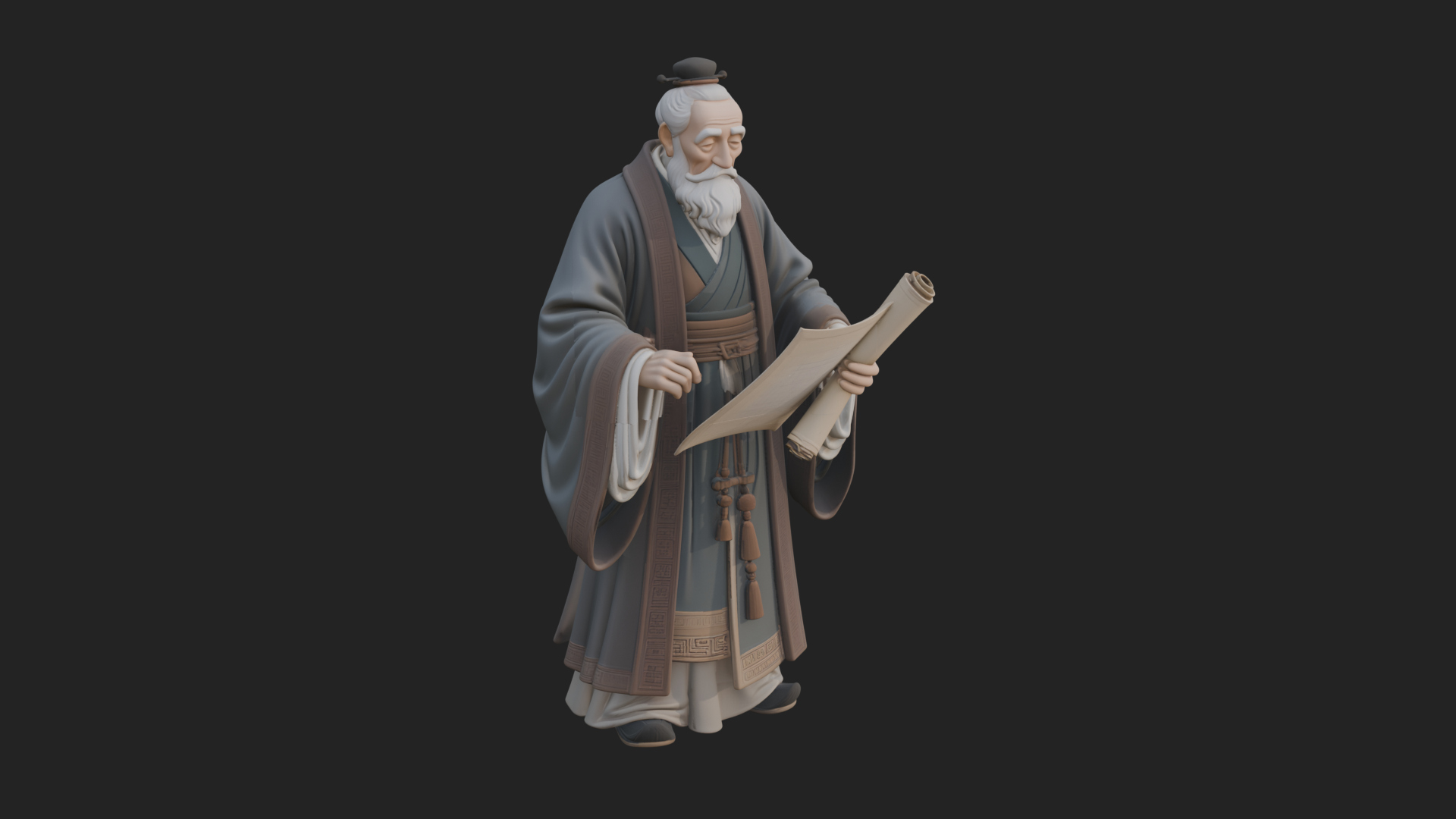 Chinese Scholar with Book Statue Design 5 3D Print Model 3D Model