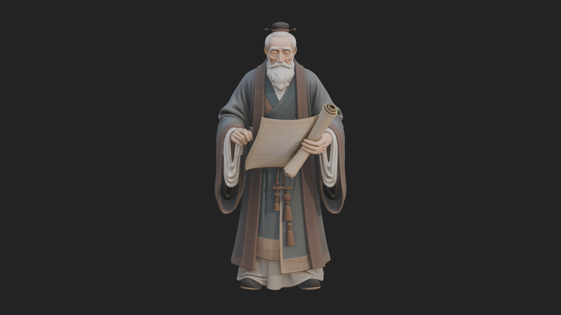 Chinese Scholar with Book Statue Design 5 3D Print Model 3D Model